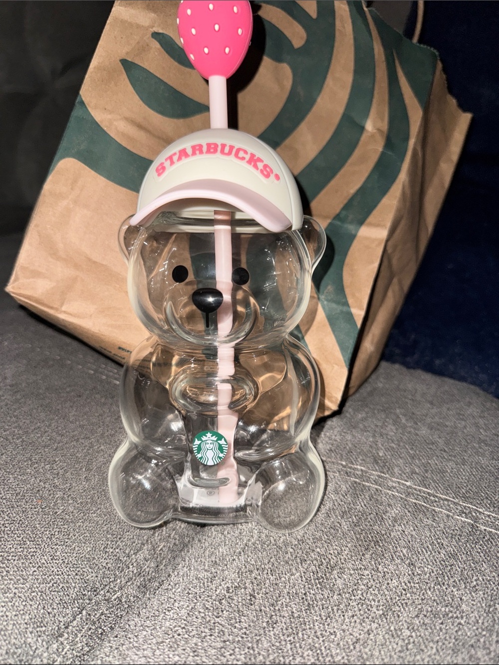 Starbucks Kids Clear Bear Straw Bottle with Pink Accent
